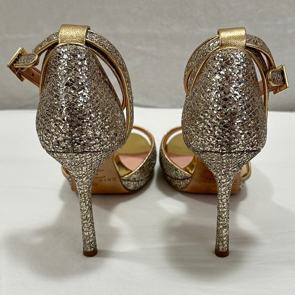 Kate Spade Silver/Gold Glitter Peep-Toe Platform Sandals Size 6.5 - Picture 11 of 14